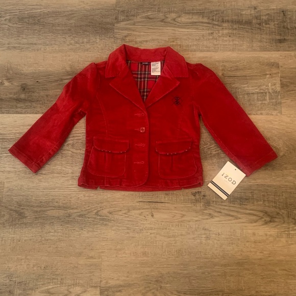 NWT IZOD Girl Red Pea Coat Size 3T (Perfect Holidays Jacket) Embroidered logo - Picture 1 of 5
